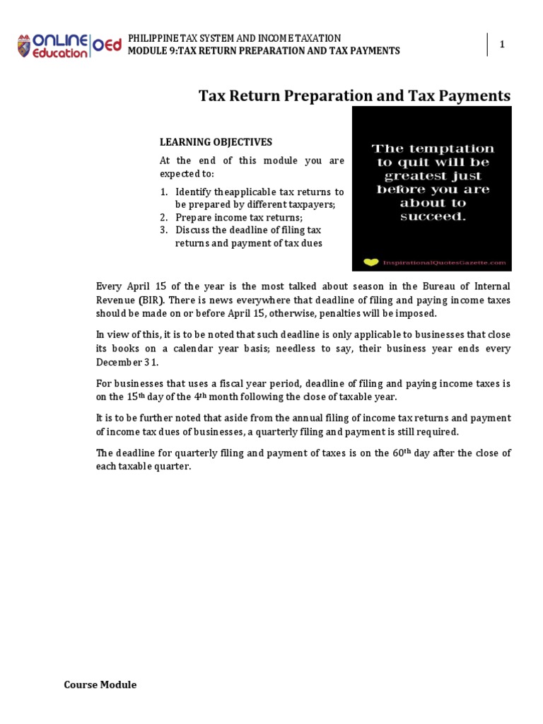 Lesson 9 PDF Tax Tax Return (United States)