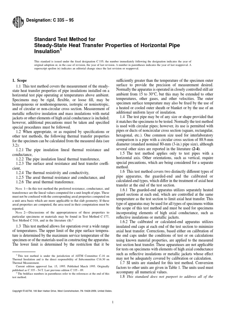 ASTM C335 Standard Test Method For SteadyState Heat Transfer