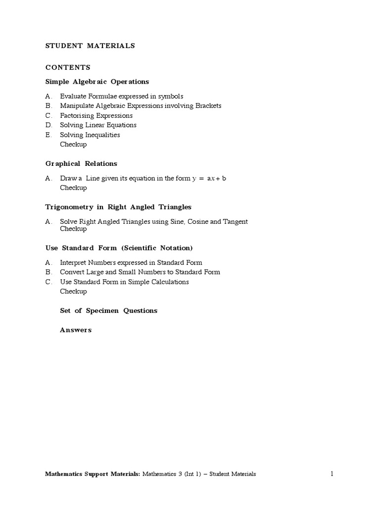 Mathematics Support Materials: Mathematics 3 (Int 1) Ð Student ...