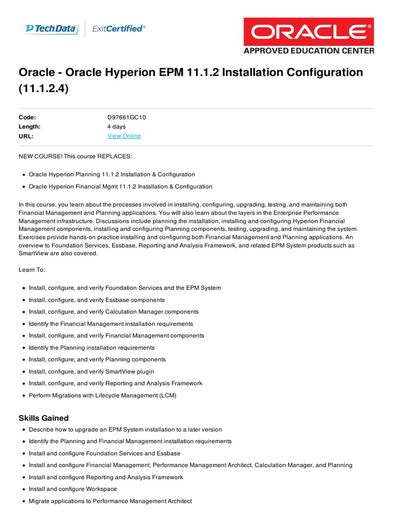 Oracle Hyperion Epm 11-1-2 Installation Configuration 11 1 2 4 | PDF ...