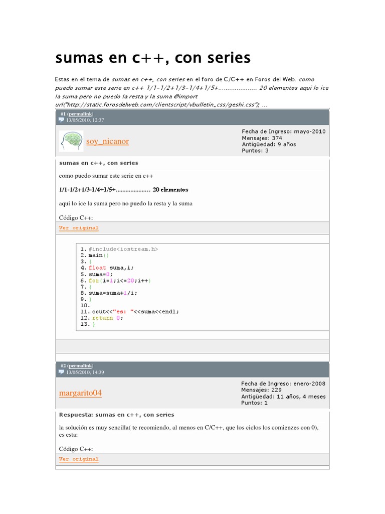Suma de series en C++ | PDF | C ++ | Programa de computadora