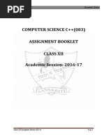 Computer Science C++ (083) Assignment Booklet Class Xii Academic Session: 2016-17