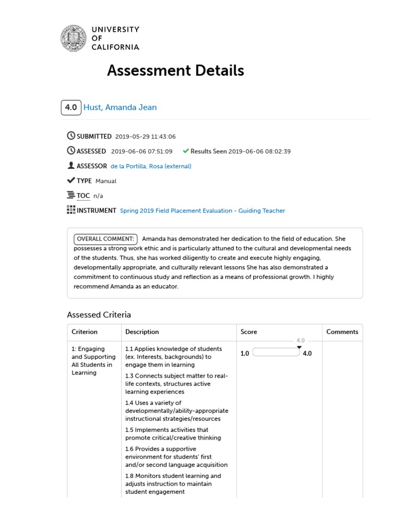 Amanda Jean's Teaching Evaluation Report | PDF | Educational Assessment ...