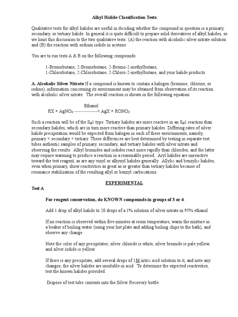 Alkyl Halide Reactivity Tests | PDF | Precipitation (Chemistry) | Silver