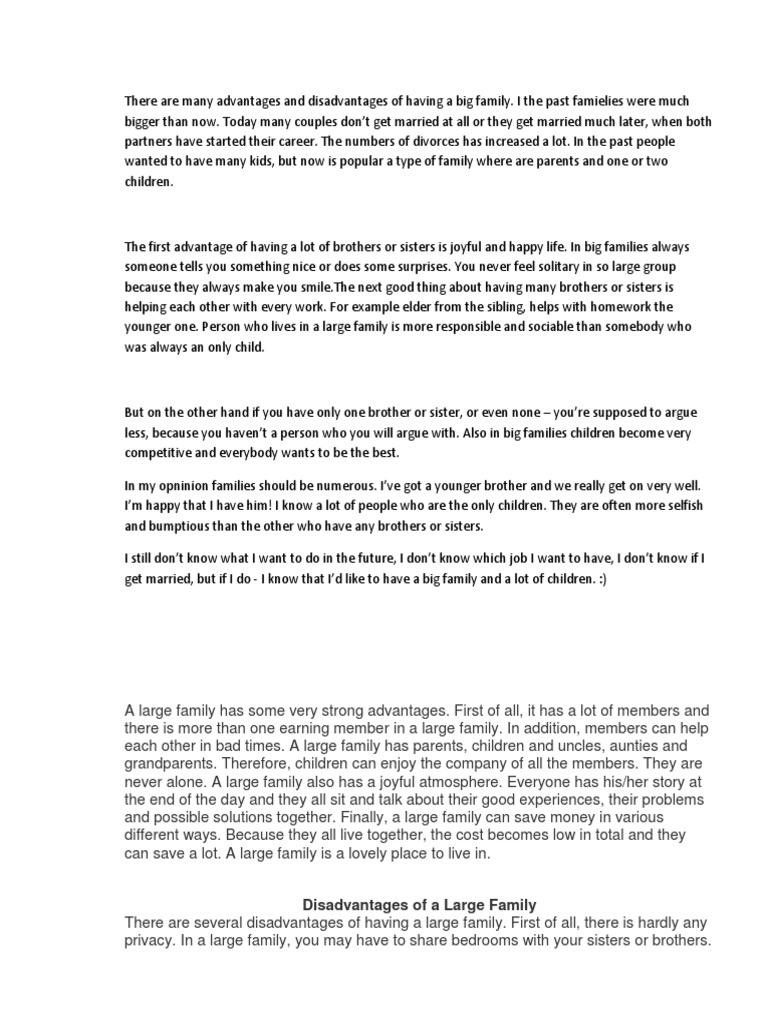 Advantages and Disadvantages of Big Families | PDF | Family