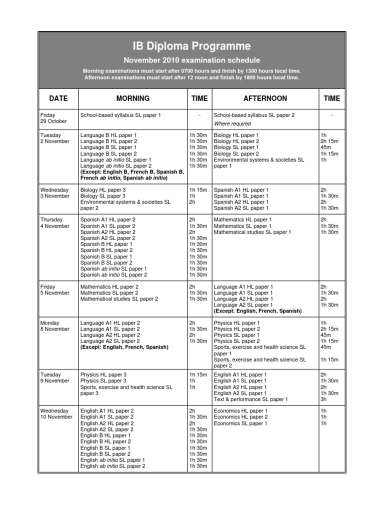 IB November 2025 Exam Schedule | PDF | Academia | Science