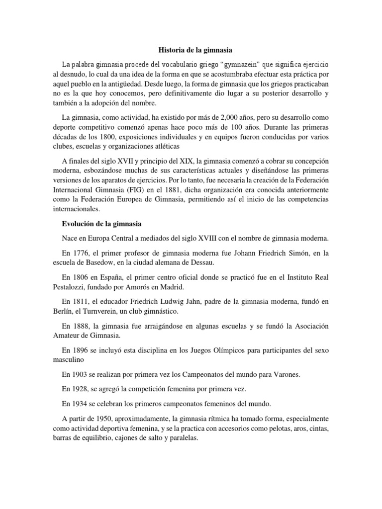 Historia de la gimnasia a nivel mundial | PDF | Gimnasia | Deportes ...