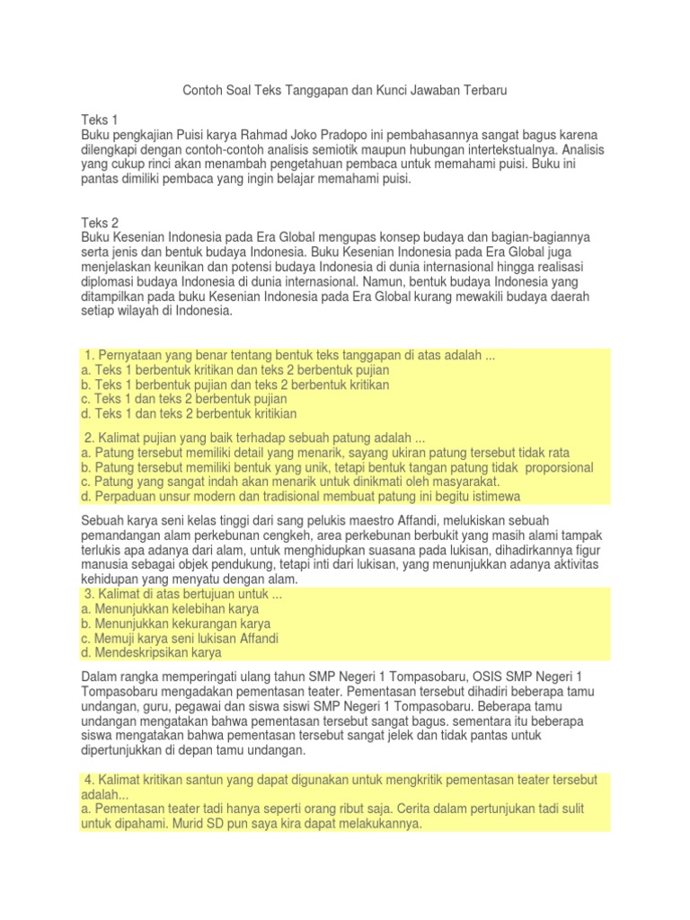 Contoh Soal Teks Tanggapan