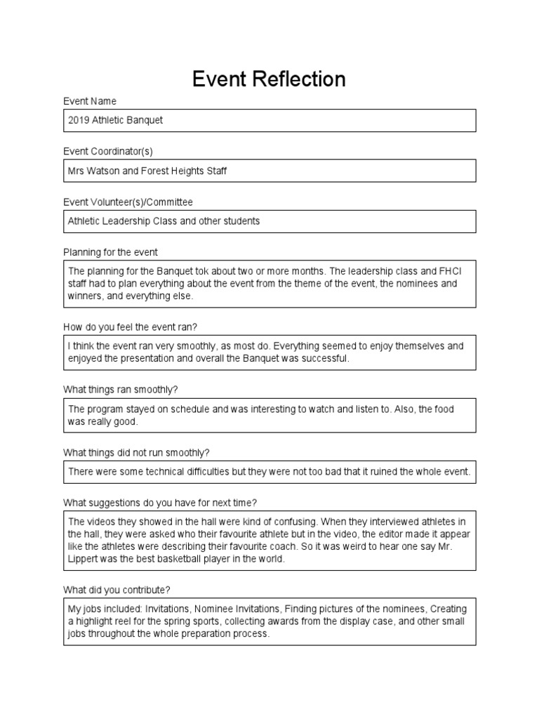 Event Reflection Athletic Banquet PDF