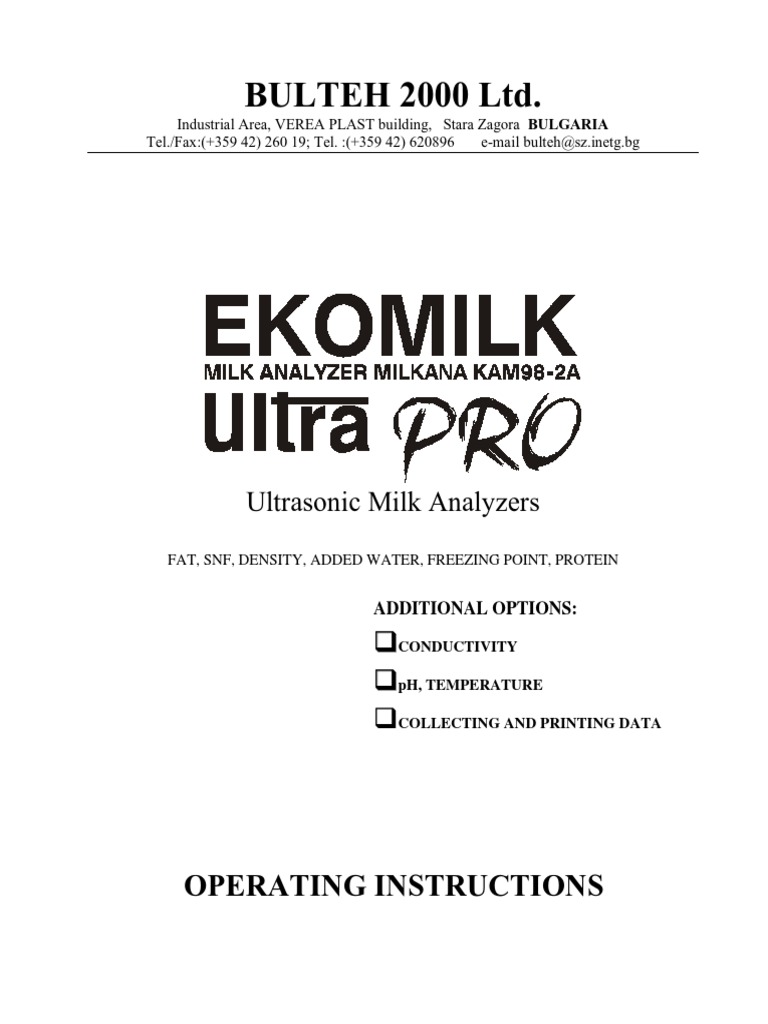 User Manual Ekomilk Ultra Pro Milk Analyser PDF Ph Applied And