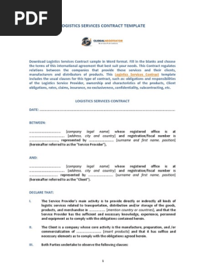 Logistics Services Contract Template Sample