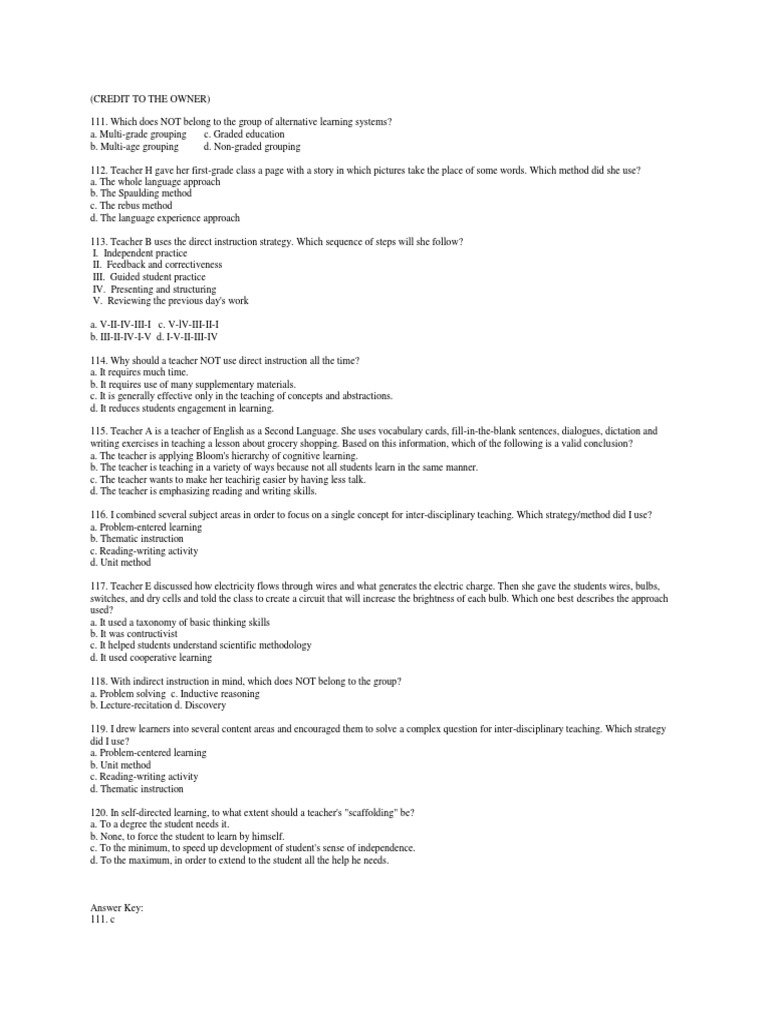 Professional Education Drill 10 - Part 4 | PDF | Teachers ...