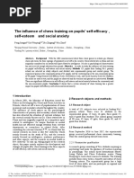 The influence of chess training on pupils’ self-efficacy， self-esteem and social anxiety