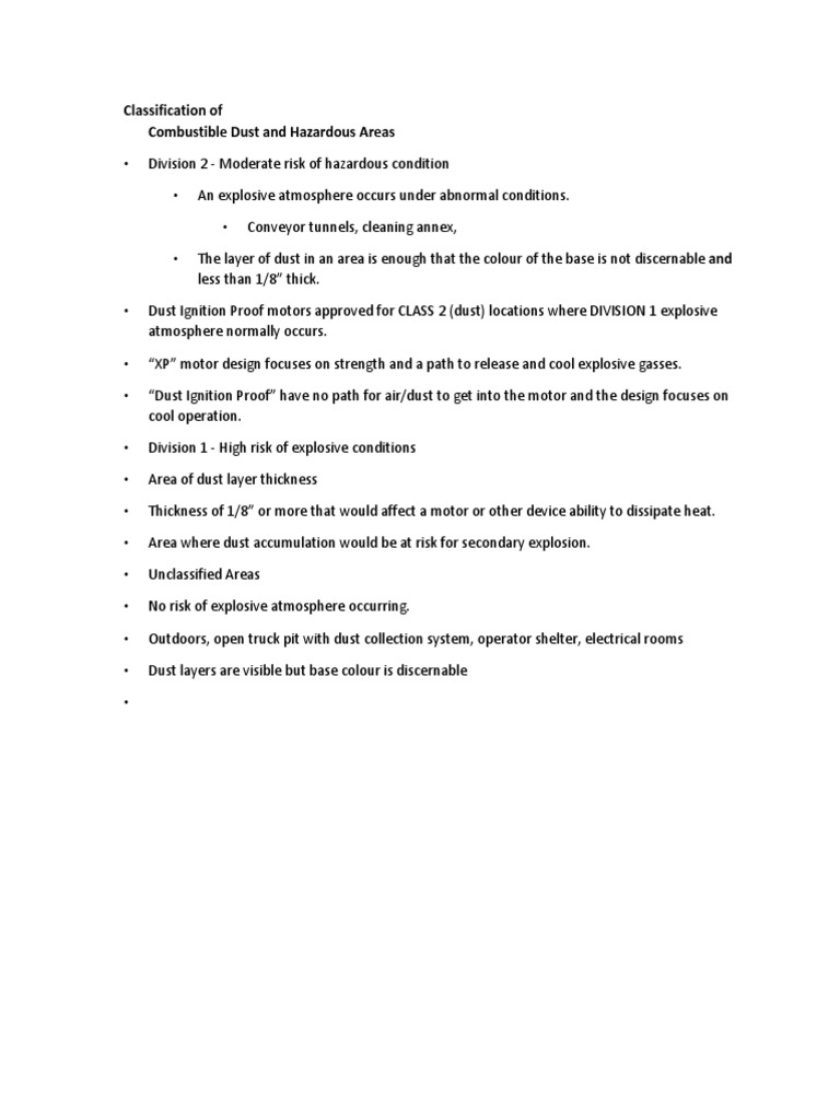 Classification of Combustible Dust and Hazardous Areas PDF