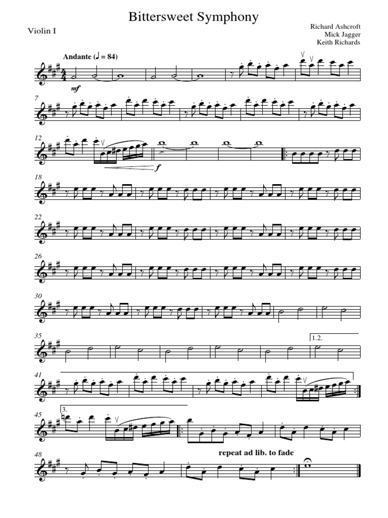 219139146Bittersweet Symphony Violin I PDF Song Recordings Mick