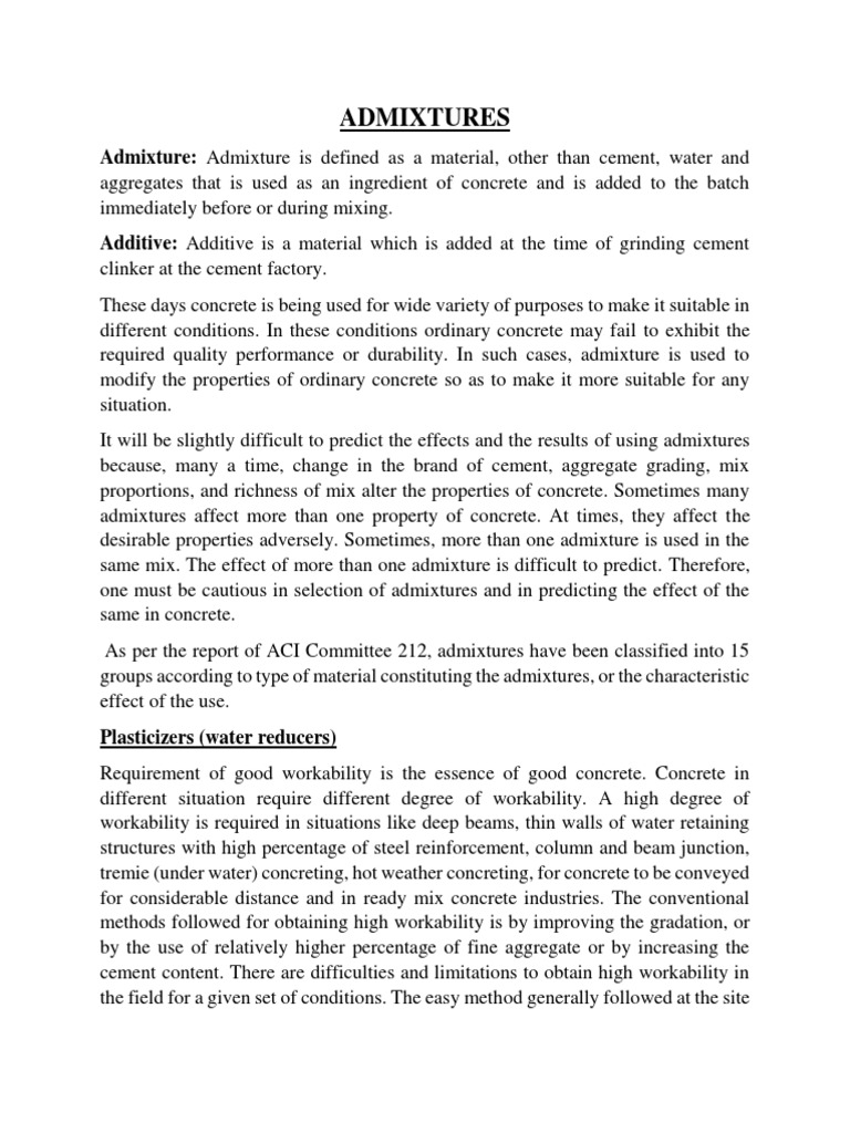 Concrete Admixtures Explained | PDF | Concrete | Building Engineering