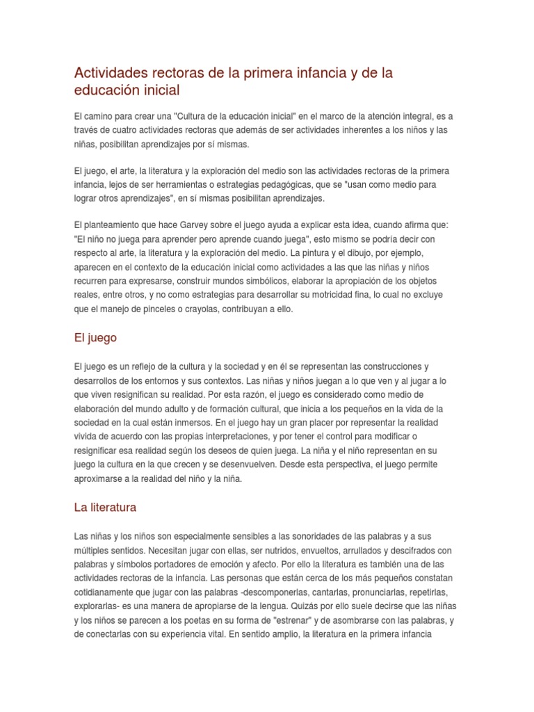 Actividades Rectoras de La Primera Infancia y de La Educación Inicial ...