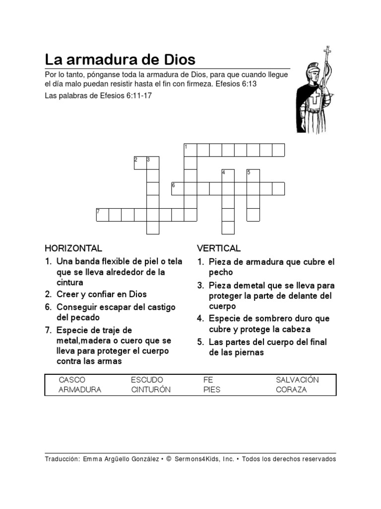 La Armadura de Dios Crucigrama PDF