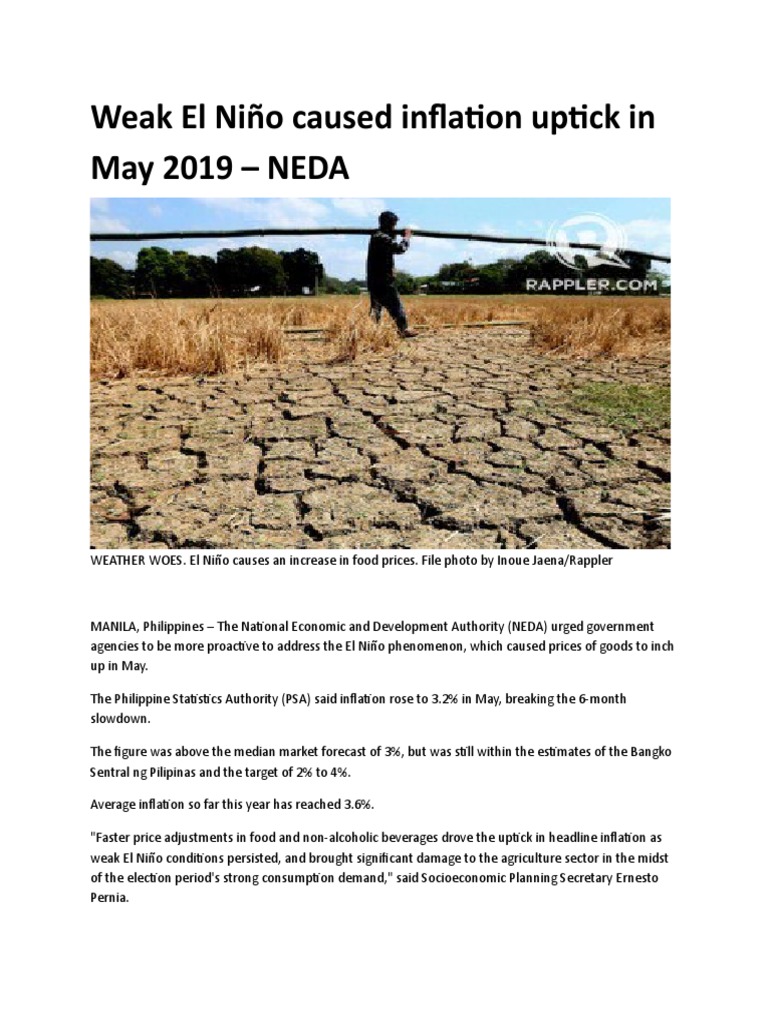 Weak El Niño Caused Inflation Uptick in May 2019 - NEDA | PDF ...