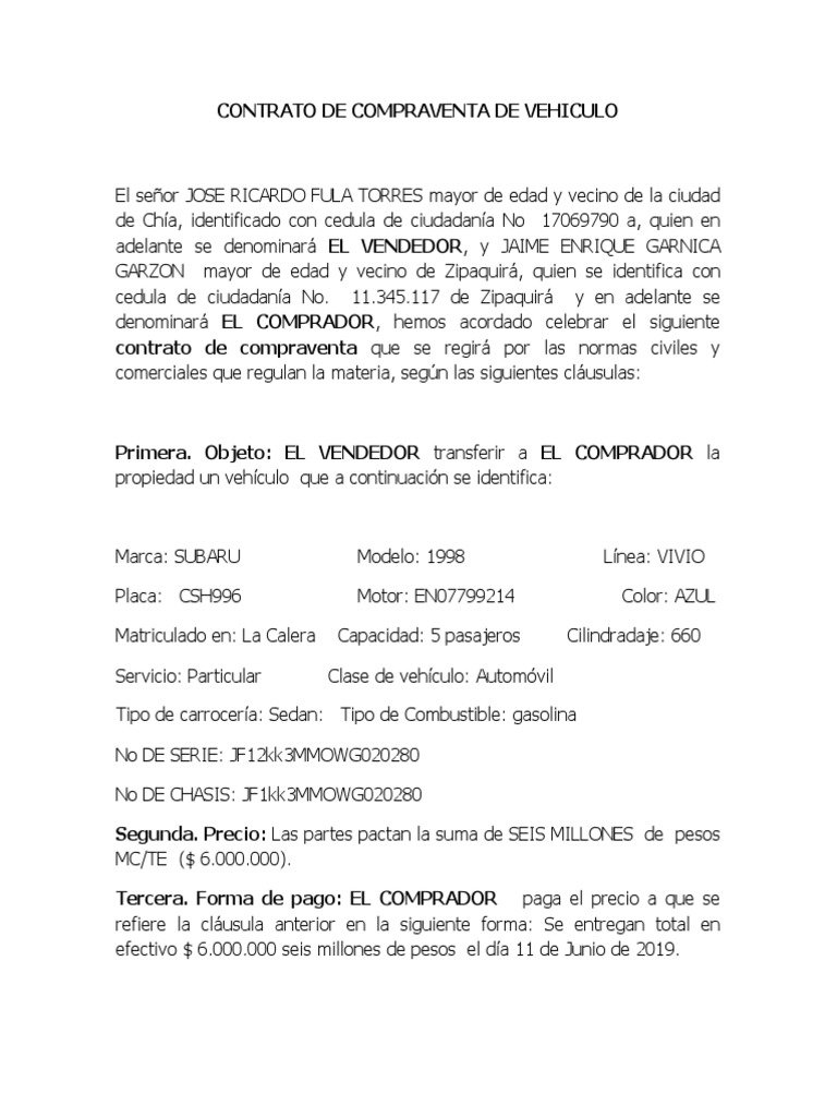 Contrato de Compraventa de Moto | PDF | Finanzas y dinero | Derecho