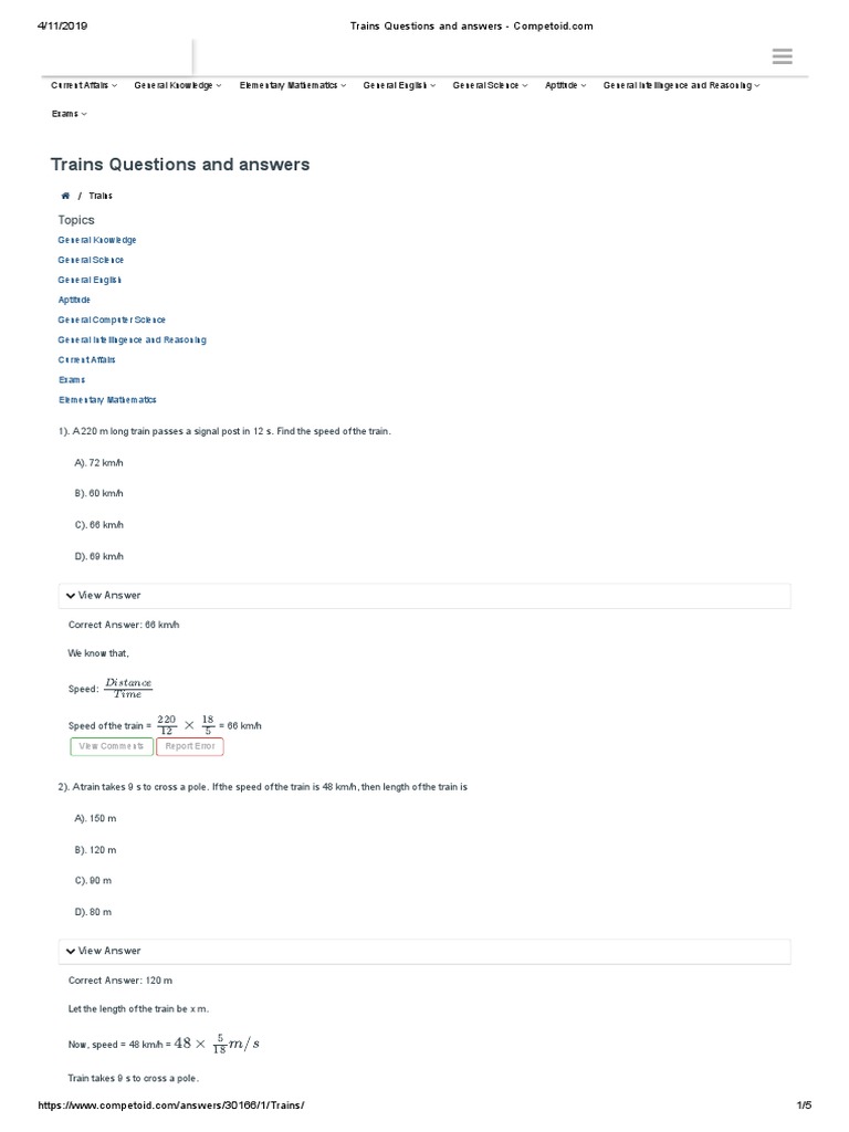 Trains | PDF | Metre | Speed