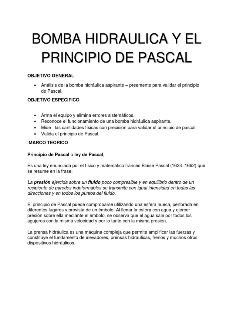 Validación experimental del principio de Pascal a través del análisis ...