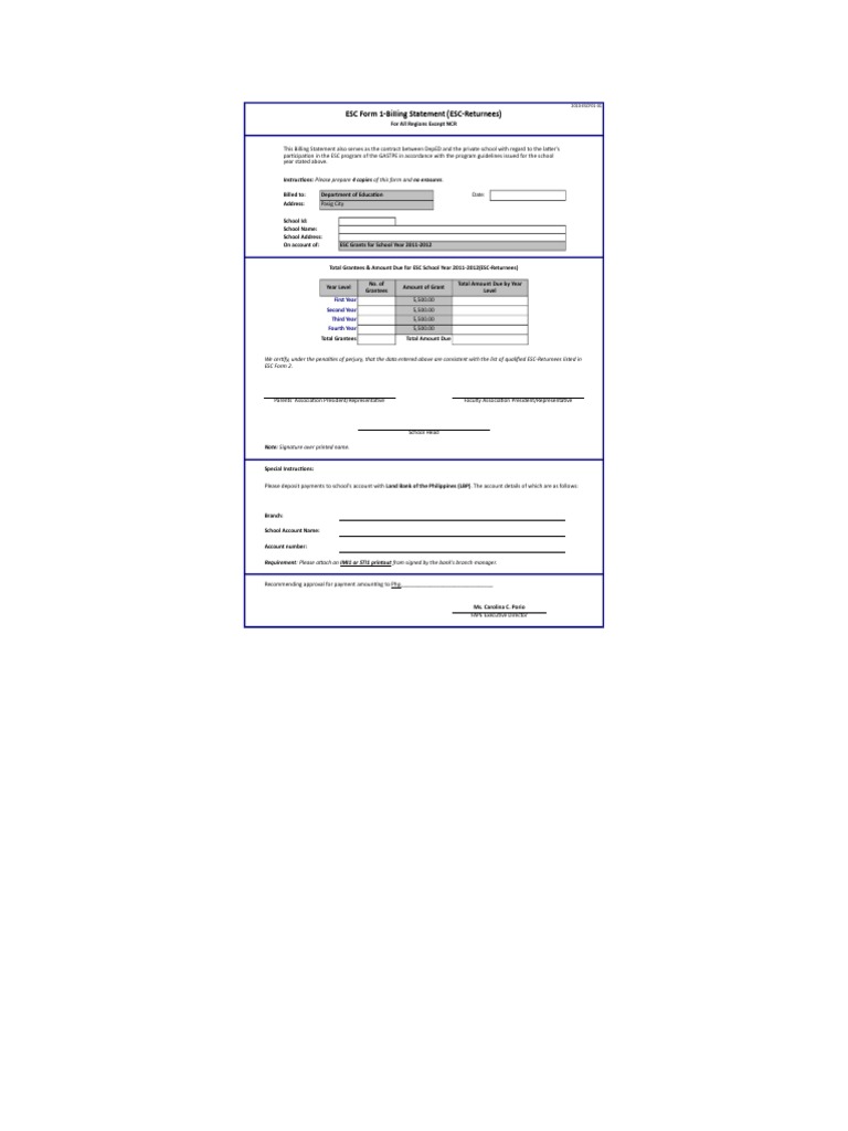 ESC Certification of Tuition and Other School Fees | PDF | Government ...