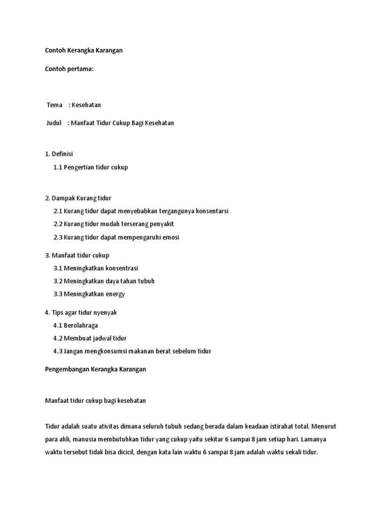 Contoh Kerangka Karangan Tentang Kesehatan Mind Books