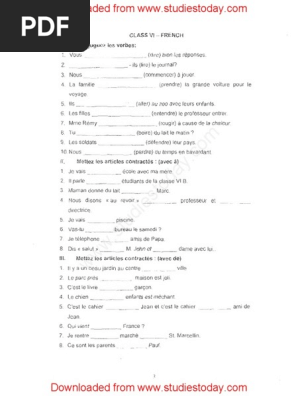 revision worksheet class 6 french pdf