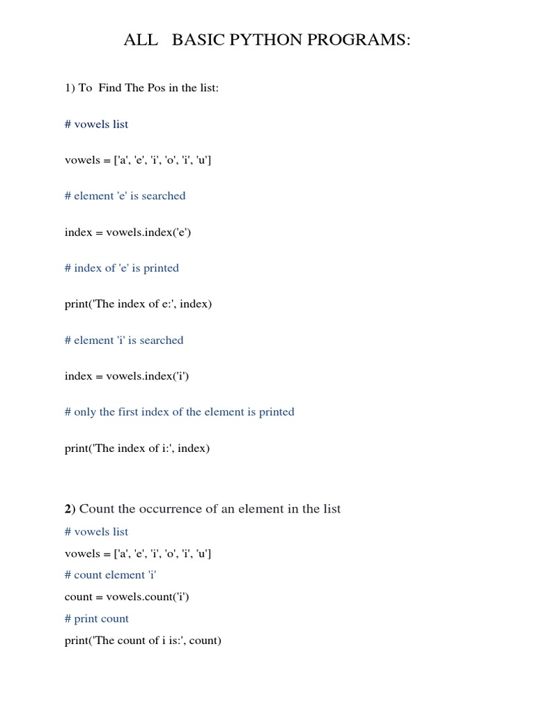 All Basic Python Programs:: # Vowels List | PDF | Operating System | Mac Os