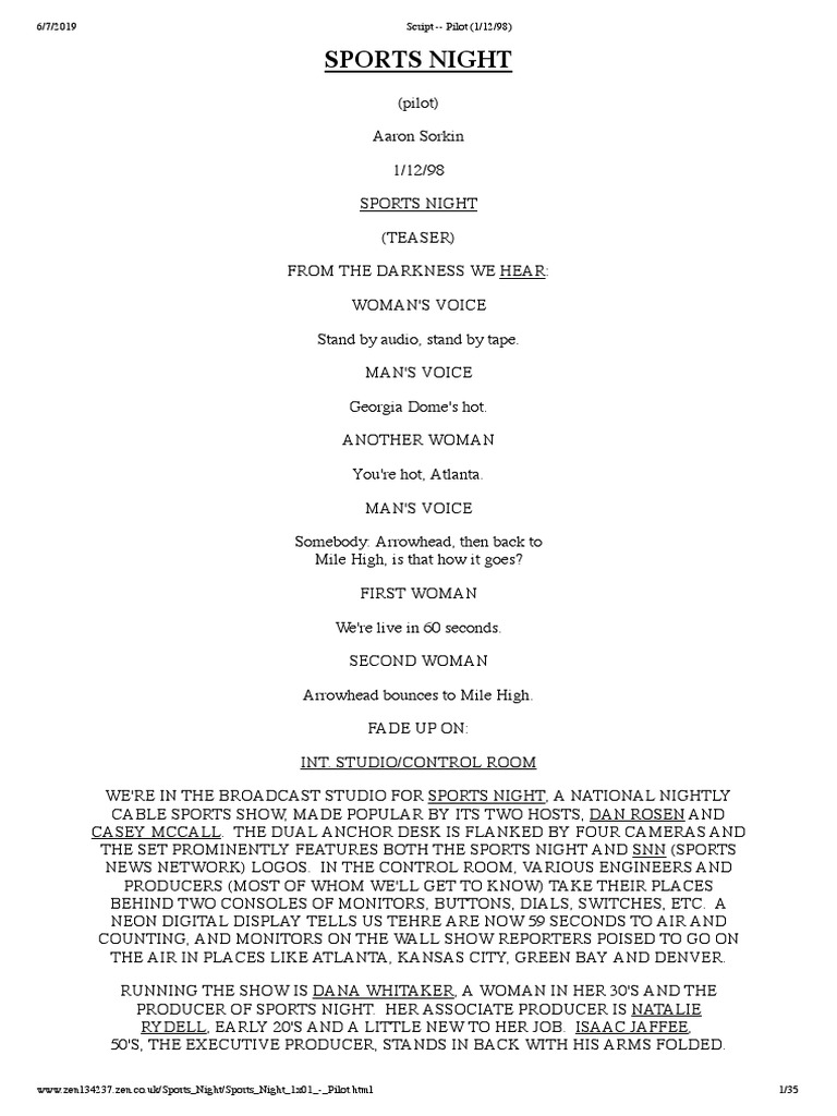 Sports Night Pilot Script Summary | PDF | Sports