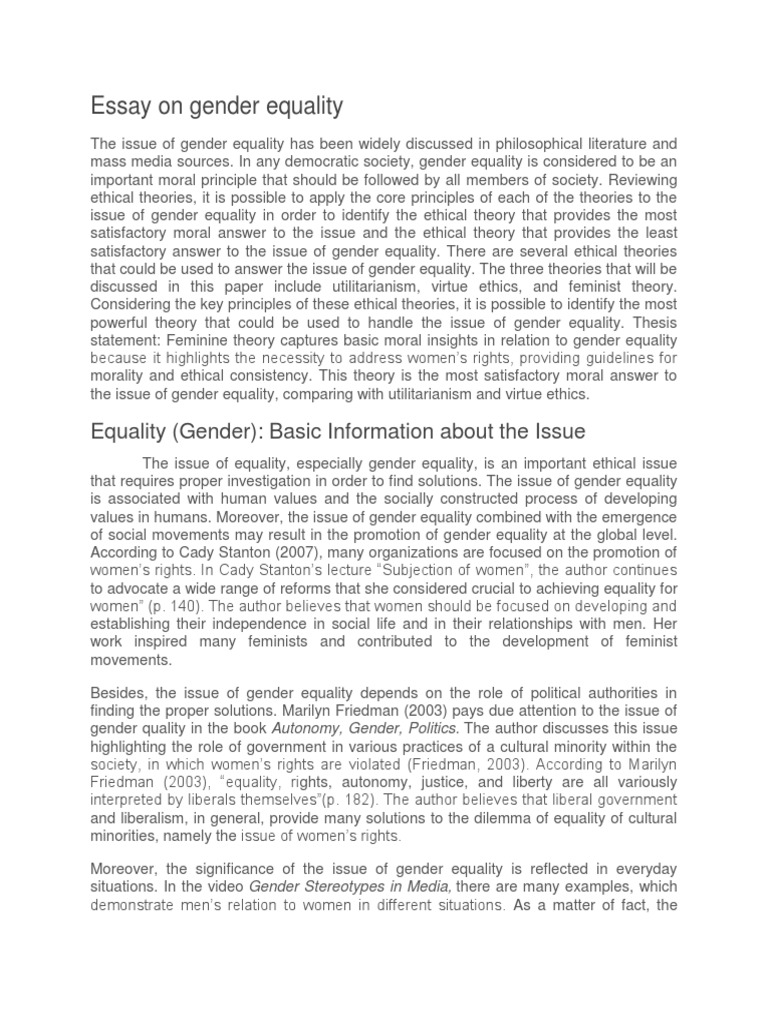 gender equality essay vedantu