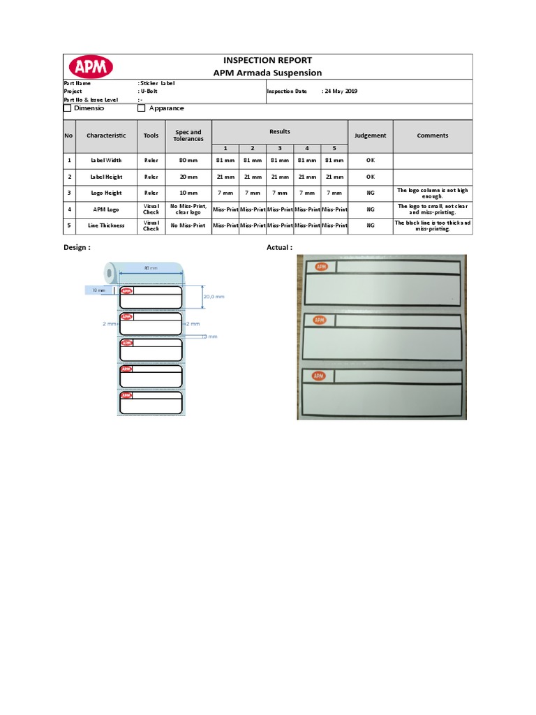 Inspection Report APM Armada Suspension Dimensio Nal Apparance PDF
