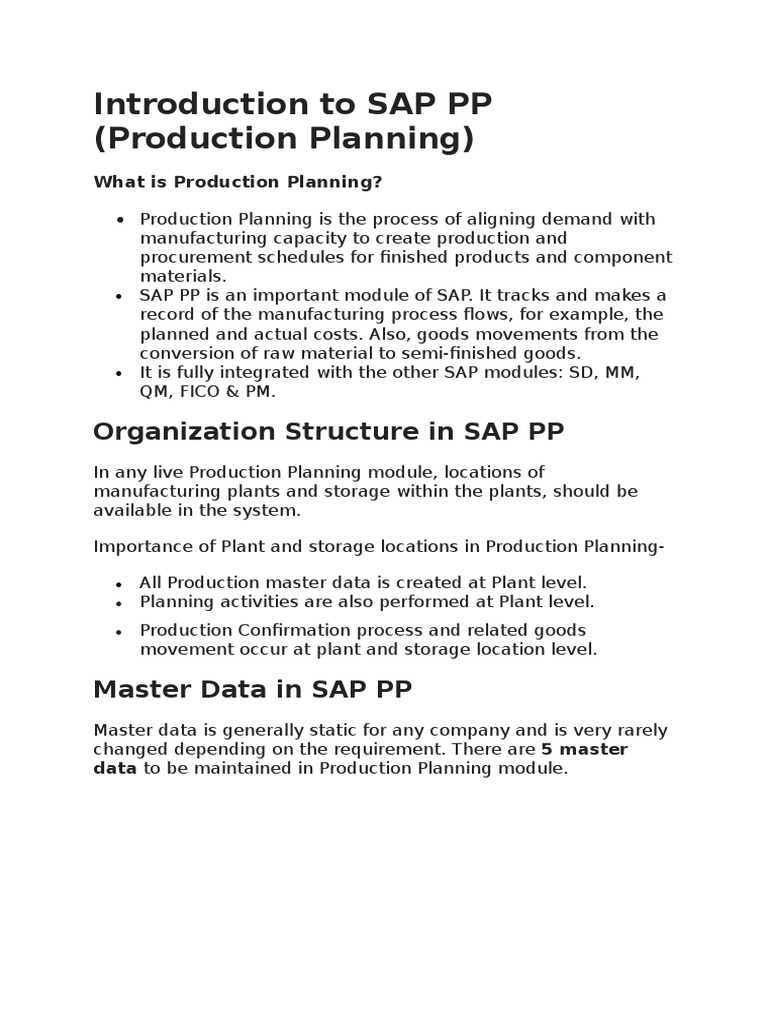 SAP PP - Introduction | PDF | Business Process Management | Business ...
