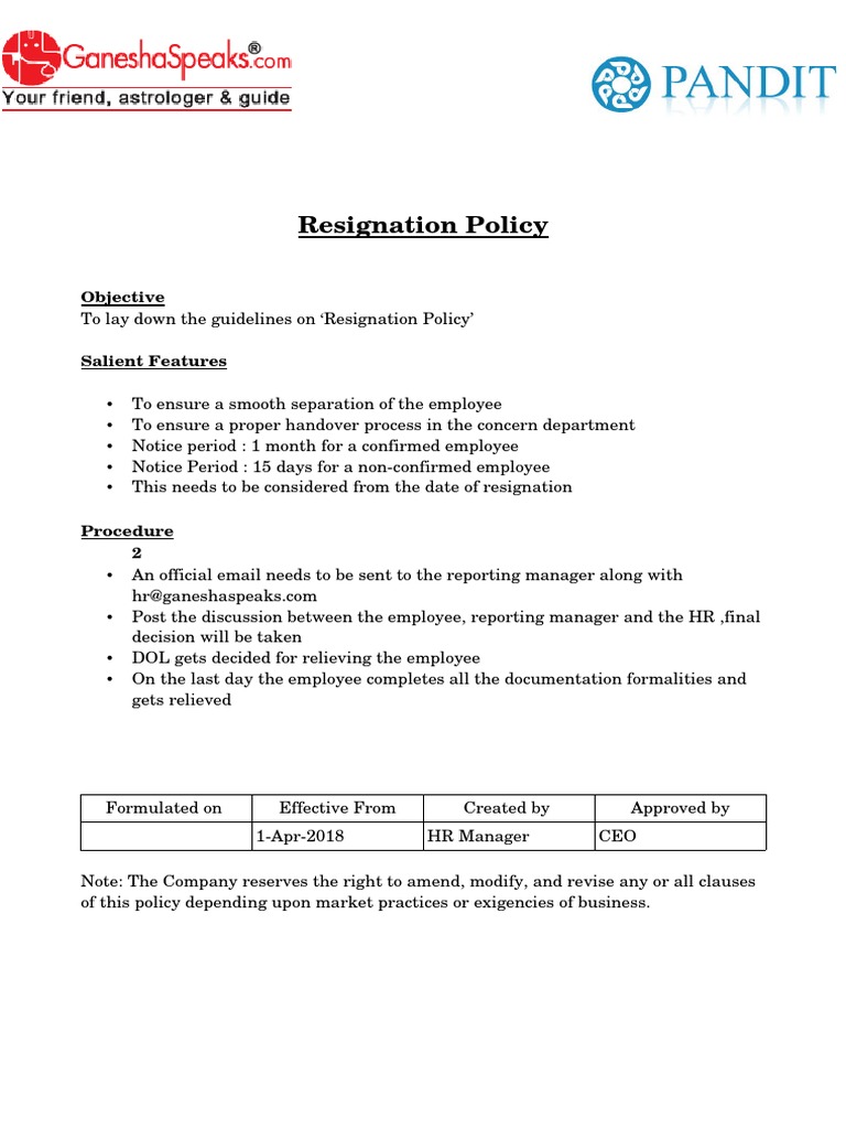 Resignation Policy | PDF | Virtue | Public Law