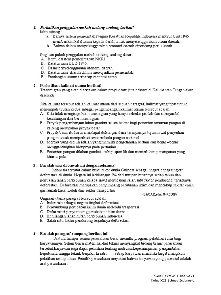 Kunci Jawaban To Bahasa Indonesia Kelas Xii Paket 1