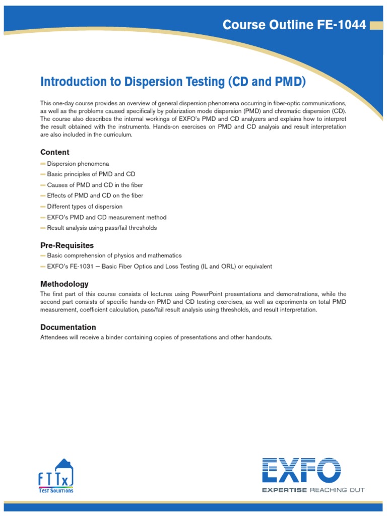 Introduction To Dispersion Testing (CD and PMD) | PDF | Dispersion ...