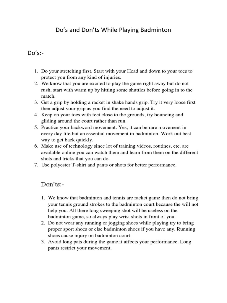 Essential Do's and Don'ts for Playing Badminton A Guide to Mastering Technique and Avoiding