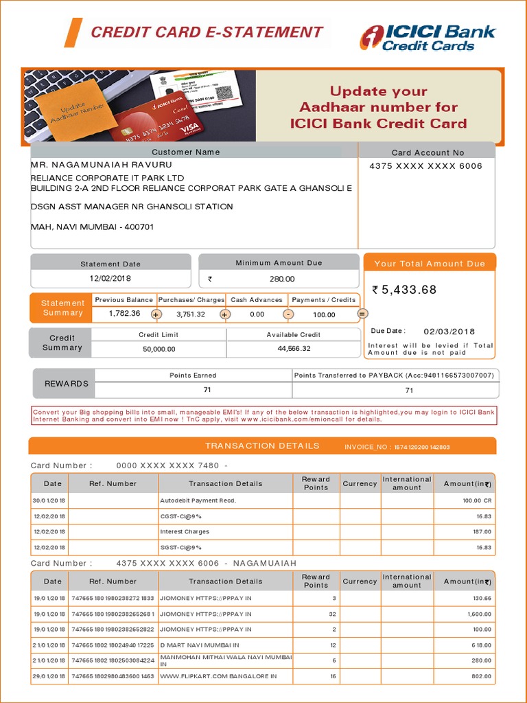 ICICI Credit Card Statement Overview | PDF | Credit Card | Financial ...