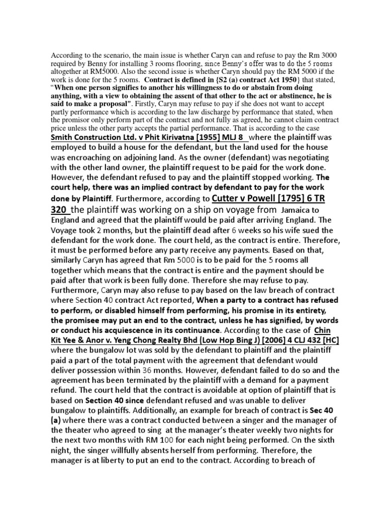 Cutter V Powell (1795) 6 TR 320 The Plaintiff Was Working On A Ship On