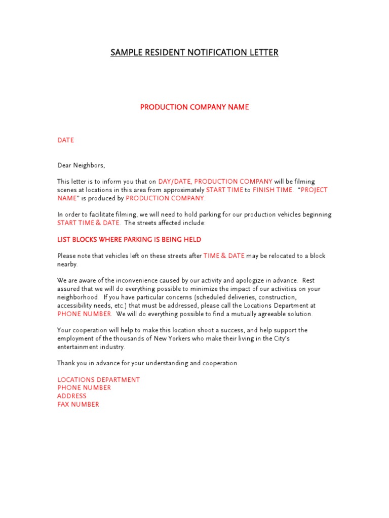 Notification Letter Template