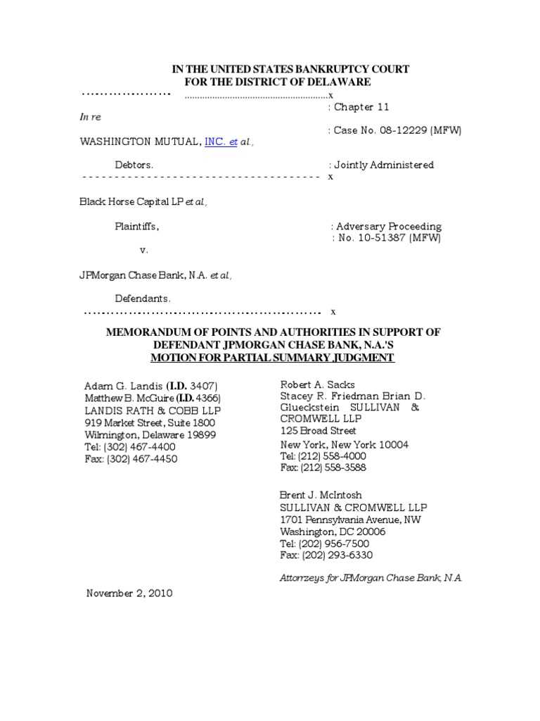 Memorandum of Points and Authorities in Support of its Motion for