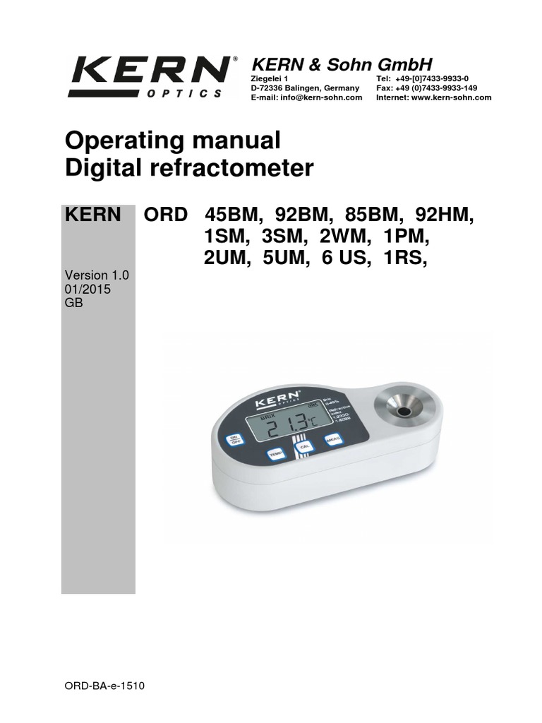 Kern Refractometer ORD1RS Manual PDF Calibration Temperature