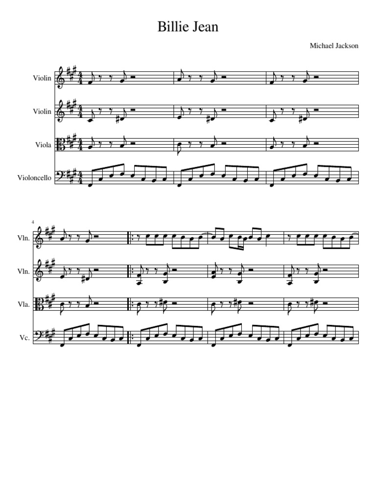 Billie Jean String Quartet PDF