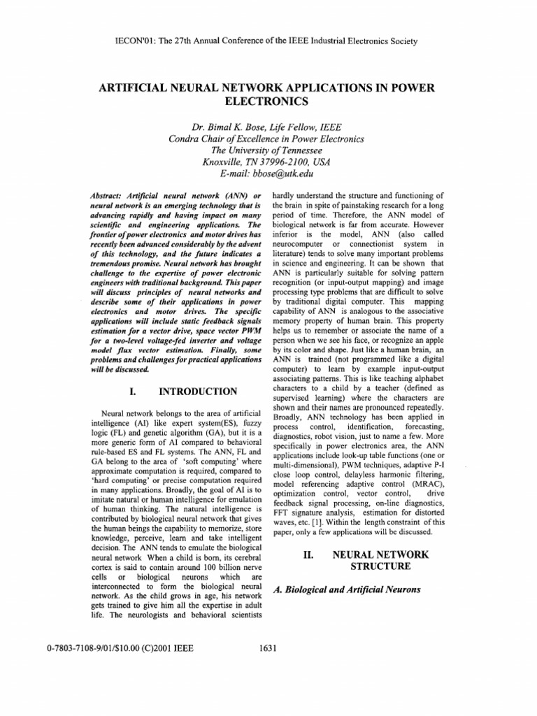 Artificial Neural Network Applications in Power Electronics | PDF ...