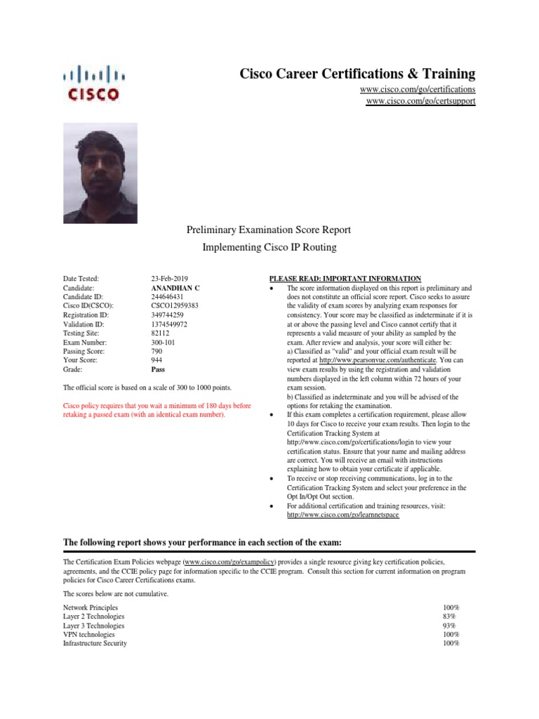 CCNA Score Card | PDF | Cisco Certifications | Test (Assessment)