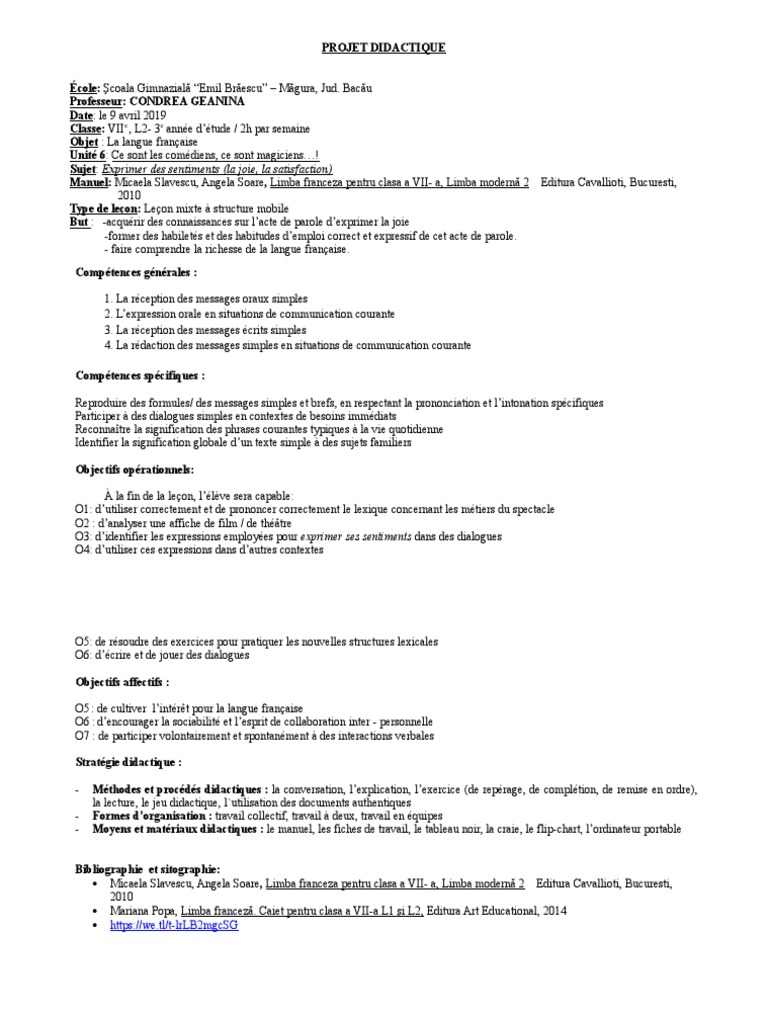 Proiect Didactic Vii Theatre Divertissement General