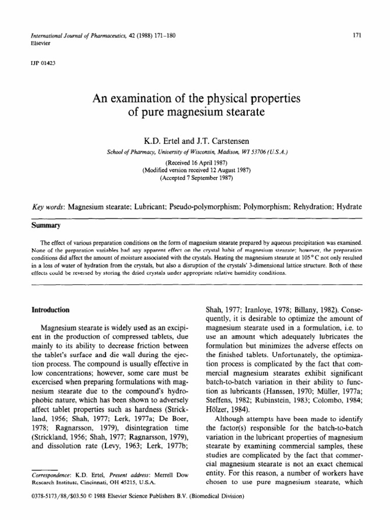 An Examination of The Physical Properties of Pure Magnesium Stearate PDF X Ray