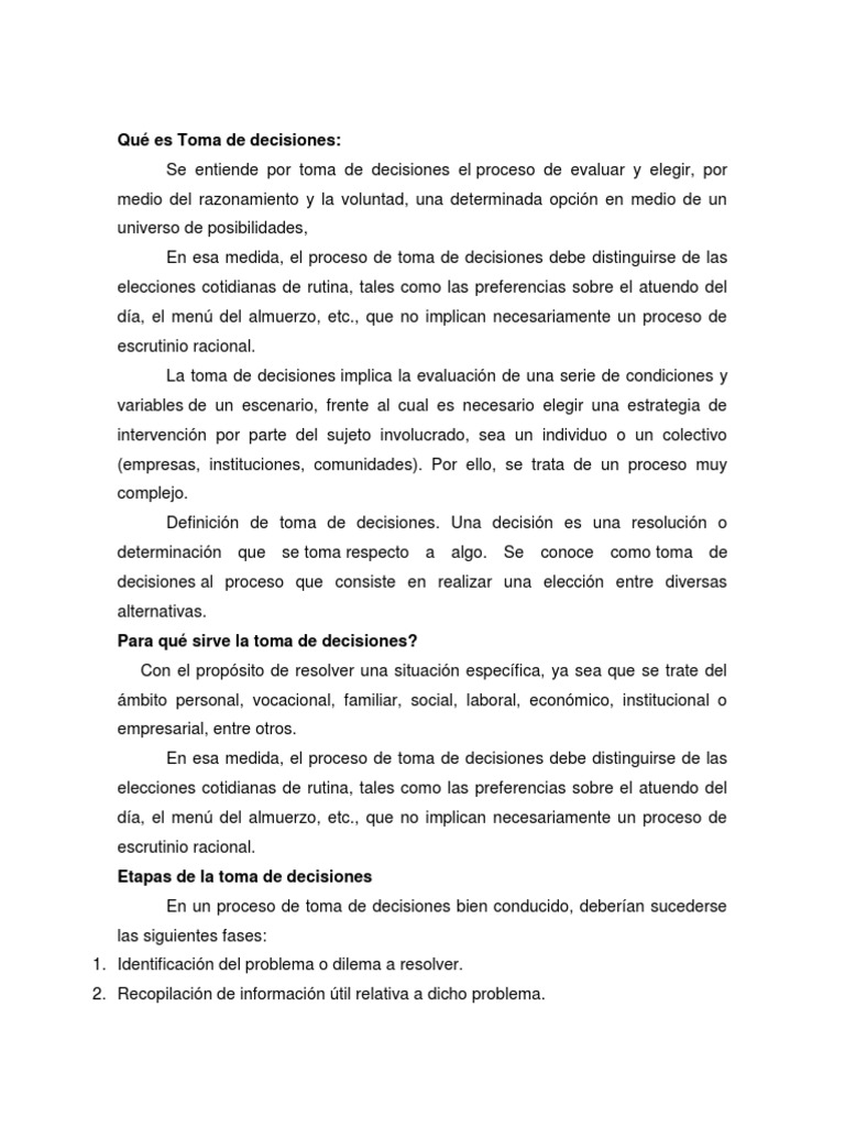Proceso y Tipos de Toma de Decisiones | PDF | Toma de decisiones ...