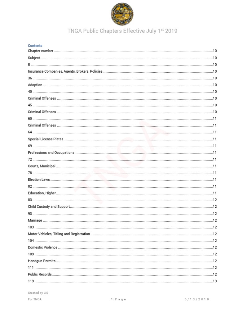 Public Chapters Effective in Tennessee July 1st 2019 Statute Of